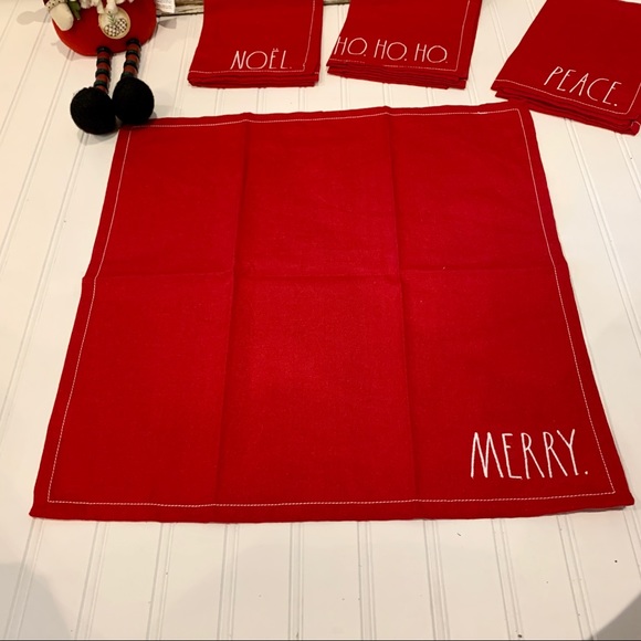 Rae Dunn 4 pack Red Fabric Embroidered Napkins - Picture 2 of 4